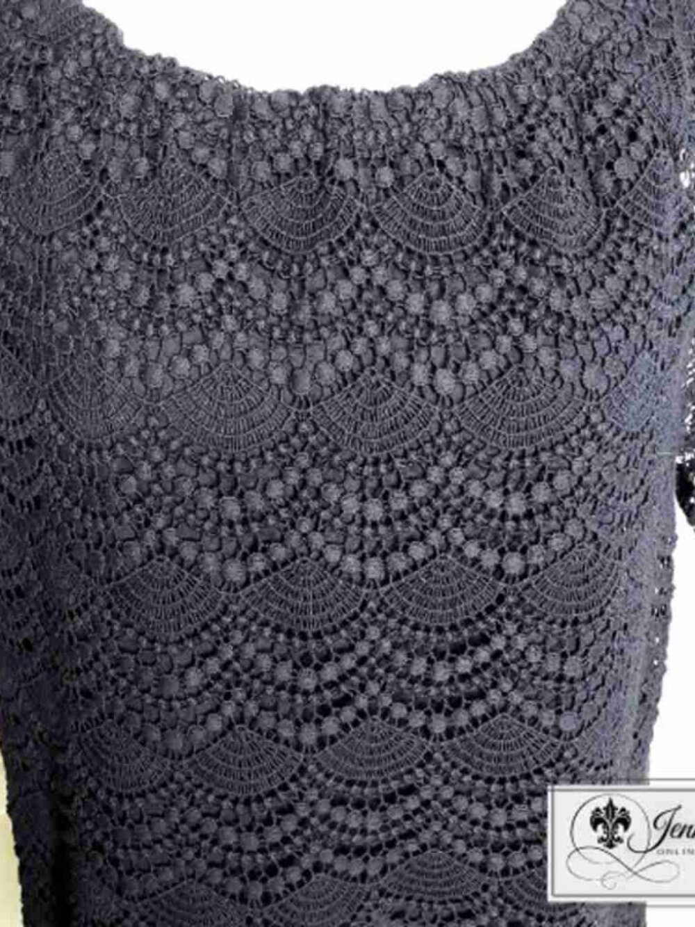 Women's Navy Blue Scoop Neck Short Sleeve Lace Crochet Top Size L - Picture 4 of 5
